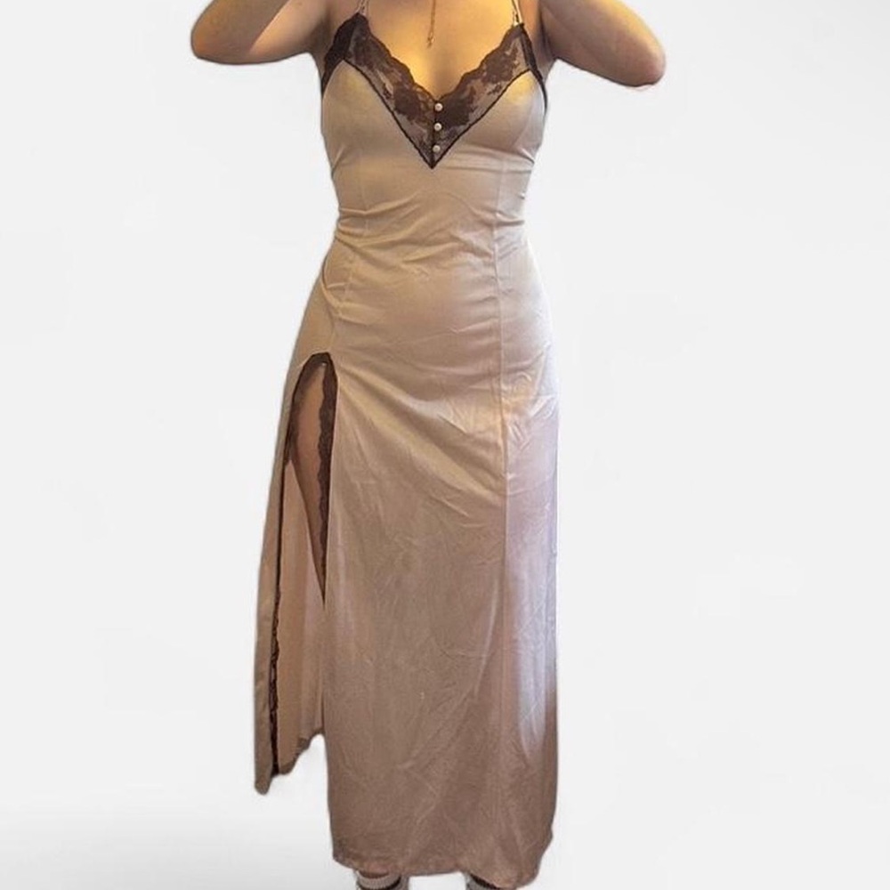 Elegant Cream Slip Dress with Lace Details